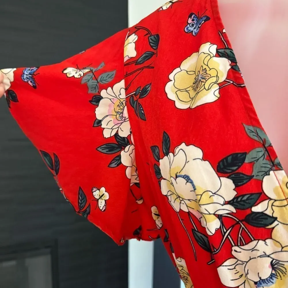 Red Floral Faux Wrap Skort Romper. Size Small
